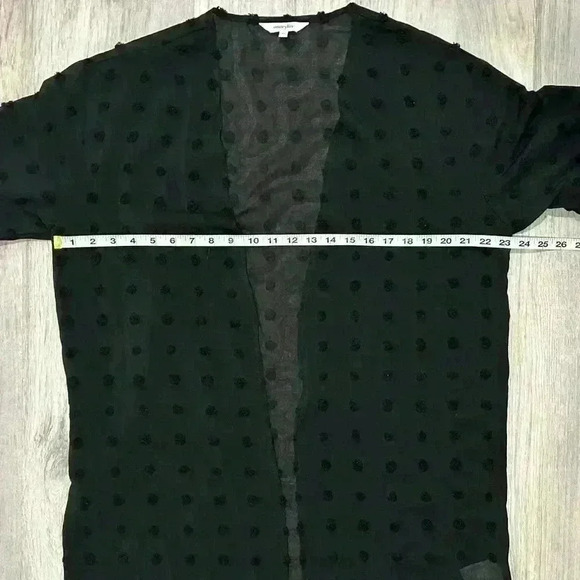 Amaryllis Black Swiss Dot Ruffle 3/4 Sleeve Sheer Open Flowy Cardigan Size M/L - Picture 4 of 8